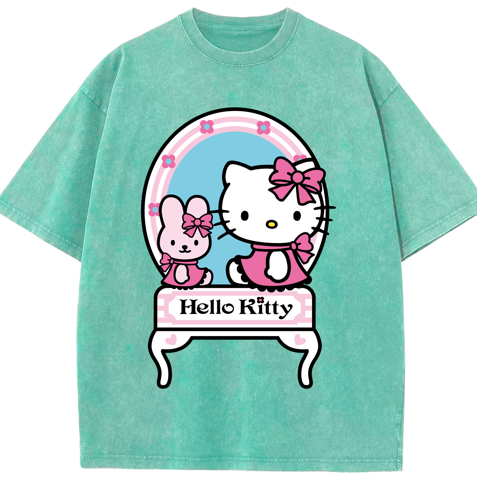 （画像用） Hello Kitty ハローキティ 綿100% ヴィンテージ風 半袖Tシャツ（フロントプリント）